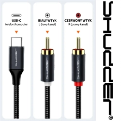 Kabel wtyk USB-C - 2 RCA 5m Shudder PREMIUM USB-C - 2 Cinch, USB C - 2xRCA-107502