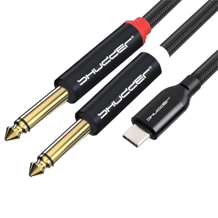 Kabel wtyk USB-C - wtyk Jack 6.3mm L+R  stereo 1m Shudder PREMIUM USB - C - 2x duży Jack 6.3mm