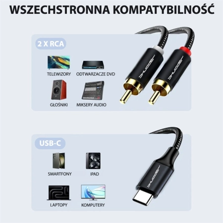 Kabel wtyk USB-C - 2 RCA 5m Shudder PREMIUM USB-C - 2 Cinch, USB C - 2xRCA-107500