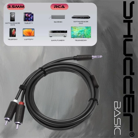 Kabel wtyk jack 3.5mm stereo - 2RCA wtyk 5m Shudder Basic Przewód Jack 3.5mm - 2x Cinch-107699