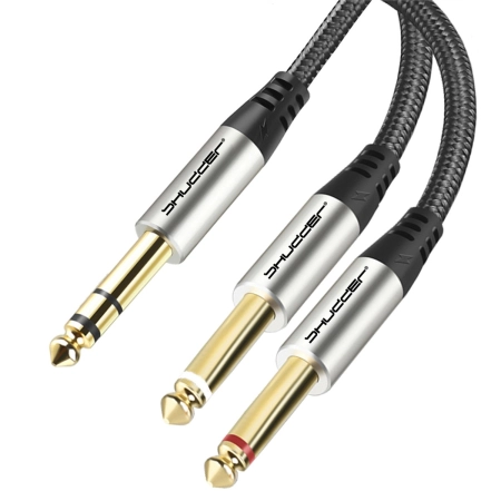 Kabel wtyk jack 6.3 stereo - wtyk 2x jack 6.3 mono L+R 10m Shudder PREMIUM w tekstylnym oplocie