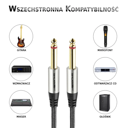 Kabel wtyk jack 6.3 mono - wtyk jack 6.3 mono 1m Shudder PREMIUM w tekstylnym oplocie-108828