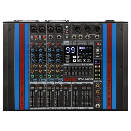 Mikser z wbudowanym wzmacniaczem BTA1406 Brass Tone Audio, PC, Bluetooth USB MP3 2x 350W RMS - Powermikser 6 kanałowy-1