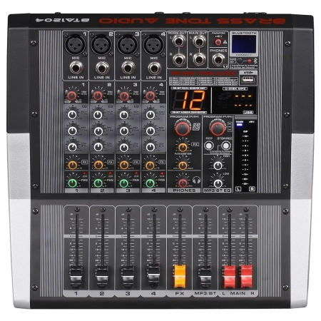 Mikser z wbudowanym wzmacniaczem Brass Tone Audio, bluetooth USB MP3 2X200W RMS BTA1204 - Powermikser 4 kanałowy-2902