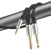 Kabel wtyk jack 3.5mm stereo - 2x wtyk jack 6.3 mm mono 1m Shudder PREMIUM w tekstylnym oplocie-6767
