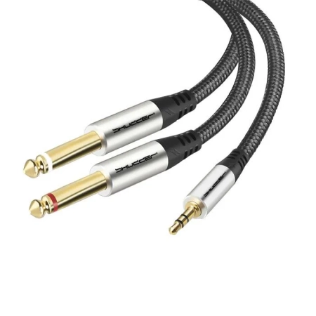 Kabel wtyk jack 3.5mm stereo - 2x wtyk jack 6.3 mm mono 3m Shudder PREMIUM w tekstylnym oplocie-6778