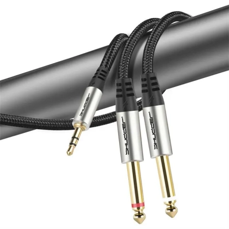 Kabel wtyk jack 3.5mm stereo - 2x wtyk jack 6.3 mm mono 3m Shudder PREMIUM w tekstylnym oplocie-6779