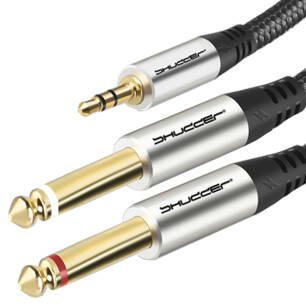 Kabel wtyk jack 3.5mm stereo - 2x wtyk jack 6.3 mm mono 5m Shudder PREMIUM w tekstylnym oplocie