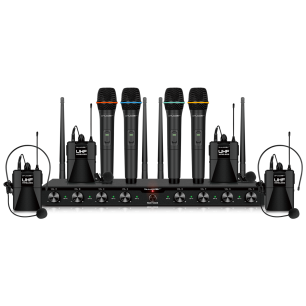 Mikrofony bezprzewodowe 8 kanałowe Shudder SDR1083 4x mikrofony doręczne i 4x bodypack z akcesoriami