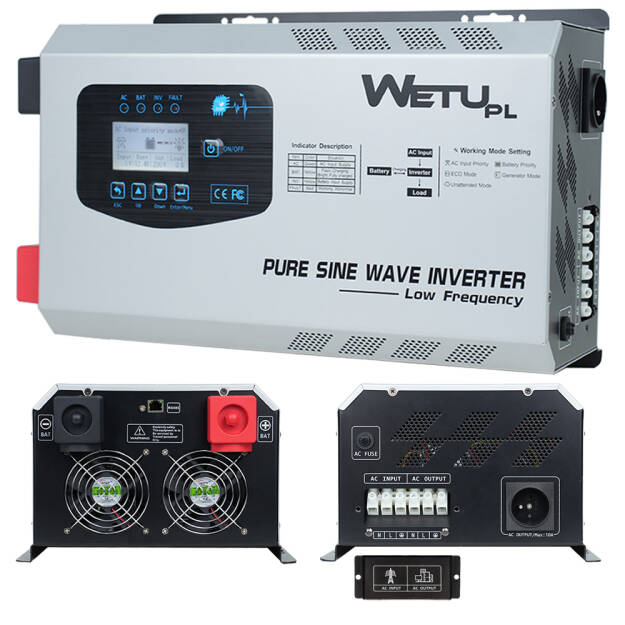 Zasilacz awaryjny instalacyjny WETU V-2012 12V / 230V 2000W 5 programów,czysty sinus, UPS