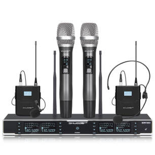 Mikrofony bezprzewodowe Shudder SDR1503 4 mikrofony, 2x ręka i 2x bodypack z akcesoriami