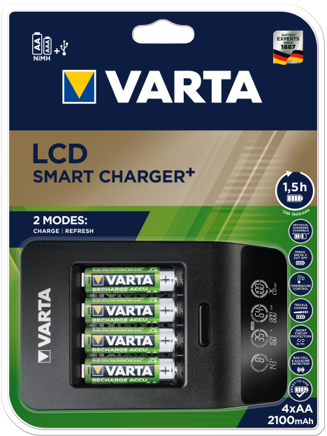 Ładowarka do akumulatorków LCD SMART CHARGER+ 4 x AA 2100mAh Varta akumulatory w zestawie
